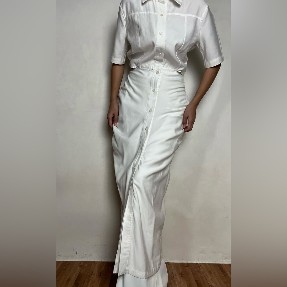 Source Unknown White Backless Button-Front Midi D… - image 6